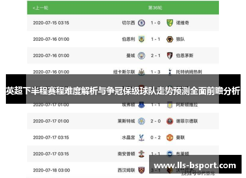 英超下半程赛程难度解析与争冠保级球队走势预测全面前瞻分析 英超下半程赛程难度解析与争冠保级球队走势预测全面前瞻分析